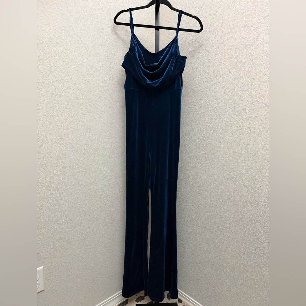 Cider Women’s Velvet Cowl-Neck Jumpsuit in Teal - Picture 2 of 6